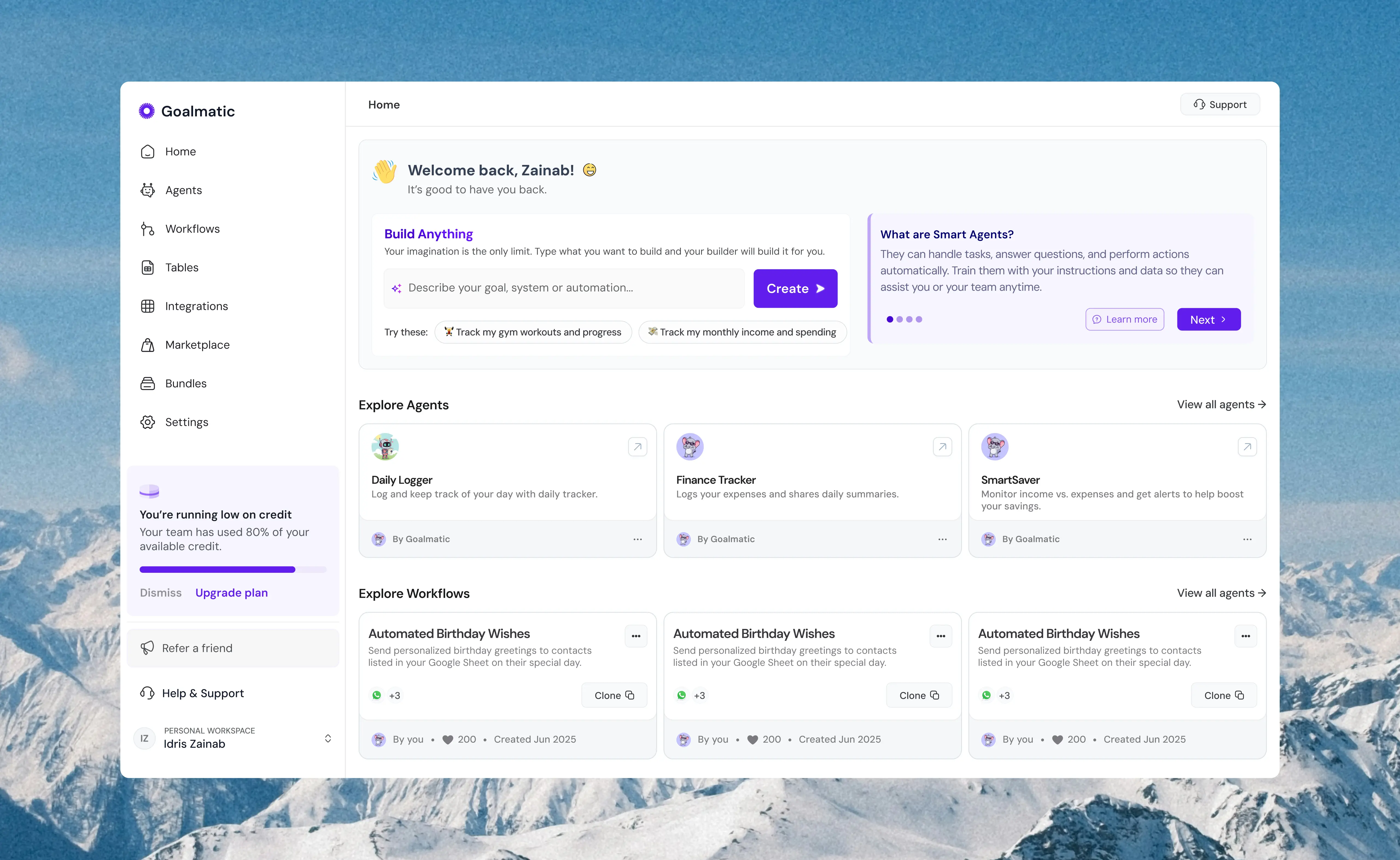 Goalmatic Dashboard Features